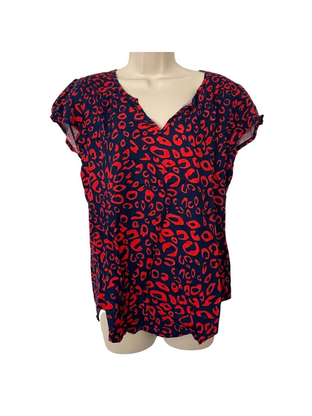 Escapada Cheetah Corey Top Womens Navy Orange Short Cap Sleeve Pullover Size M